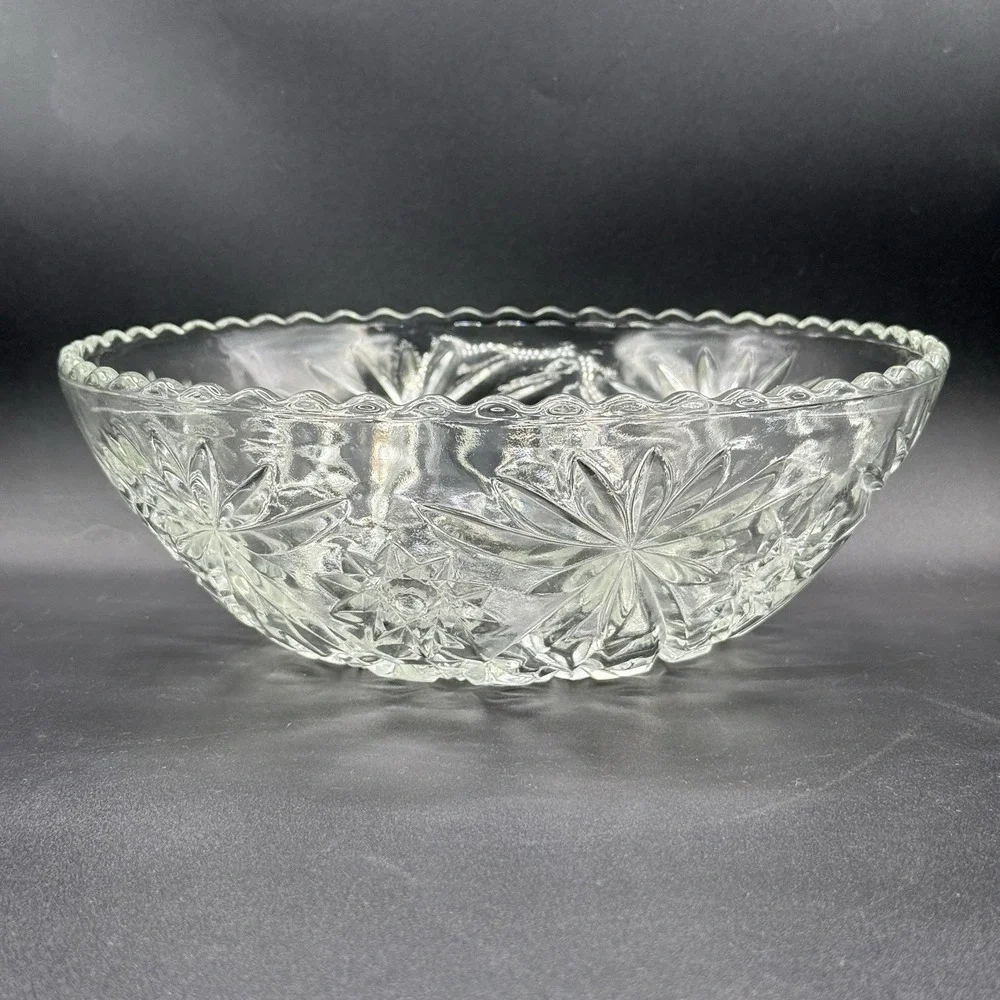 Vintage Anchor Hocking Clear Cut Glass‎ Large Serving Fruit Bowl Star Of David